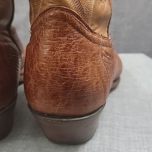 Boulet Western Boots Smooth Brandy Ostrich 1514 Brown / Tan Leather Men\'s 10E